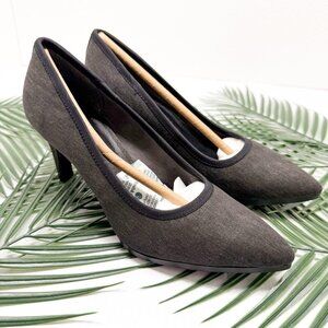 Lori Goldstein Pumps Black Washed Linen LI YARROW  Size 5.5 Pointed Toe Heels
